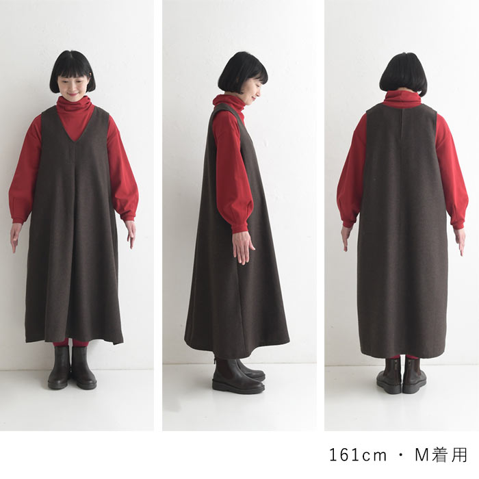 20％OFF セール！ 返品交換不可 ジャンスカワンピース レディース ウール混 ヘリンボーン Vネック 25AW1003, q1219, q2, | earth_eco_loco | 22