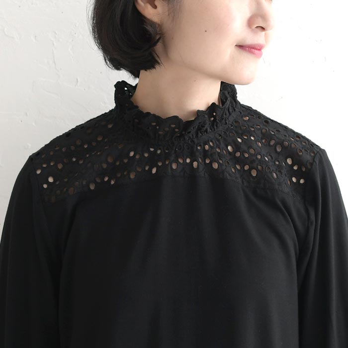 インナーカットソー 長袖 レディース 襟袖レース カットワーク 綿 25AW0904, | earth_eco_loco | 16