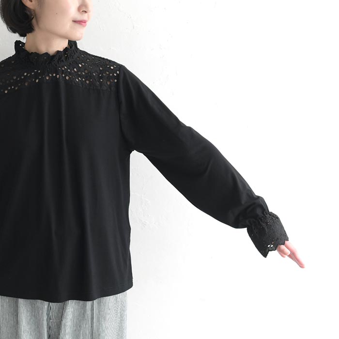 インナーカットソー 長袖 レディース 襟袖レース カットワーク 綿 25AW0904, | earth_eco_loco | 18
