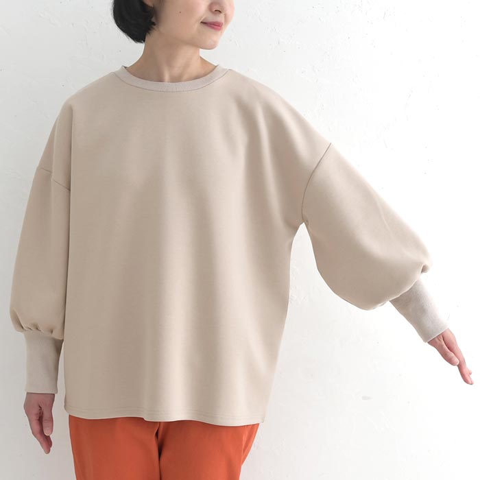 20％OFF セール！ 返品交換不可 プルオーバー トレーナー 長袖 レディース ストレッチポンチ ふわり袖 クルーネック 25AW1024, q0123, q2, | earth_eco_loco | 23