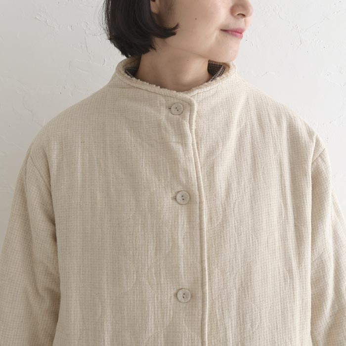 50％OFF セール！ 返品交換不可 ボトルネックコート 綿麻ジャガード ひょうたんキルト キルティング レディース ロング丈 裏ボア 25AW1107, q0123, q5, | earth_eco_loco | 15