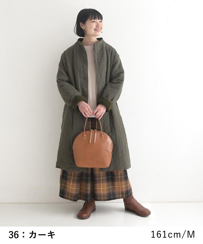 50％OFF セール！ 返品交換不可 ボトルネックコート 綿麻ジャガード ひょうたんキルト キルティング レディース ロング丈 裏ボア 25AW1107, q0123, q5, | earth_eco_loco | 05