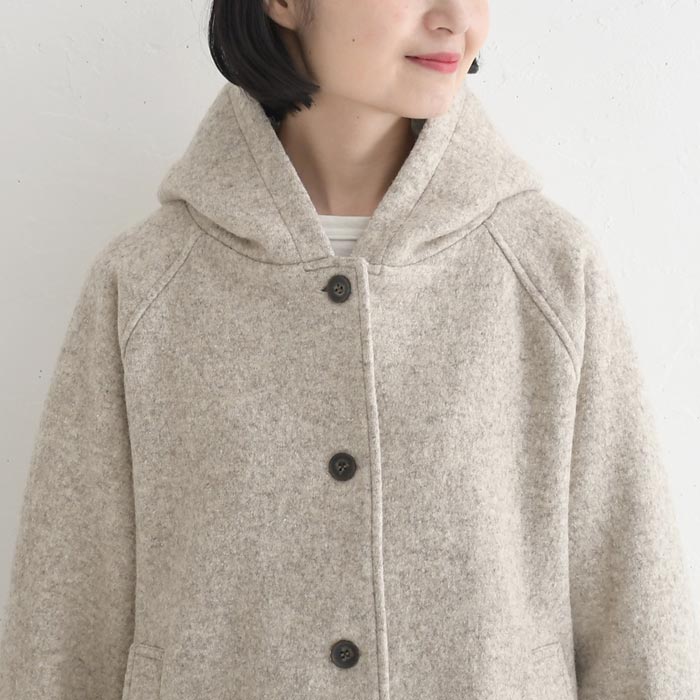 小顔に見える 立ち襟フードのウールコート レディース あったか ロング 25AW1107, | earth_eco_loco | 17