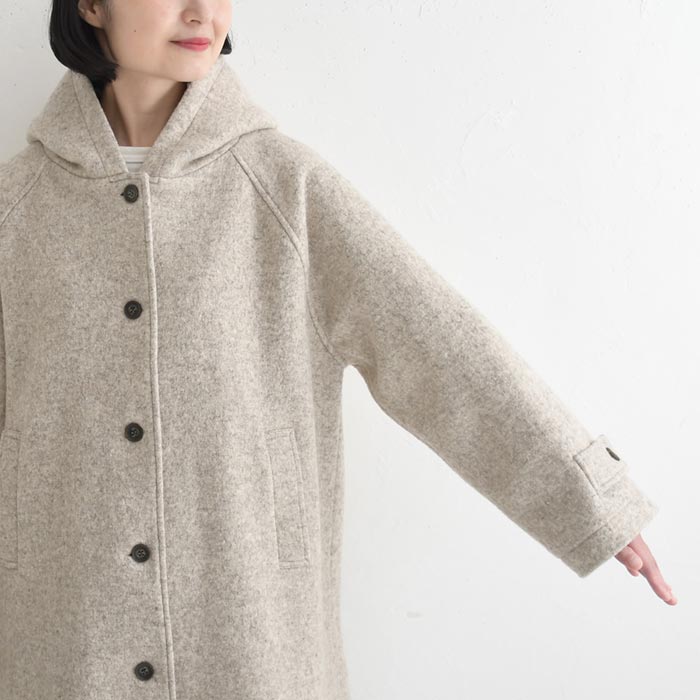 小顔に見える 立ち襟フードのウールコート レディース あったか ロング 25AW1107, | earth_eco_loco | 19