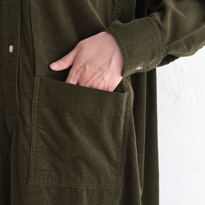 シャツワンピース 長袖 レディース コーデュロイ ワイドポケット 綿100％ 25AW1010R, | earth_eco_loco | 18