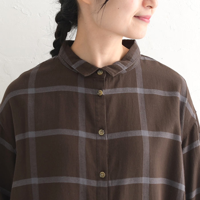 ワンピース チェック シャツワンピース 長袖 レディース 起毛 綿100% 大きいサイズ 24AW1108R,  オリジナル | earth_eco_loco | 16