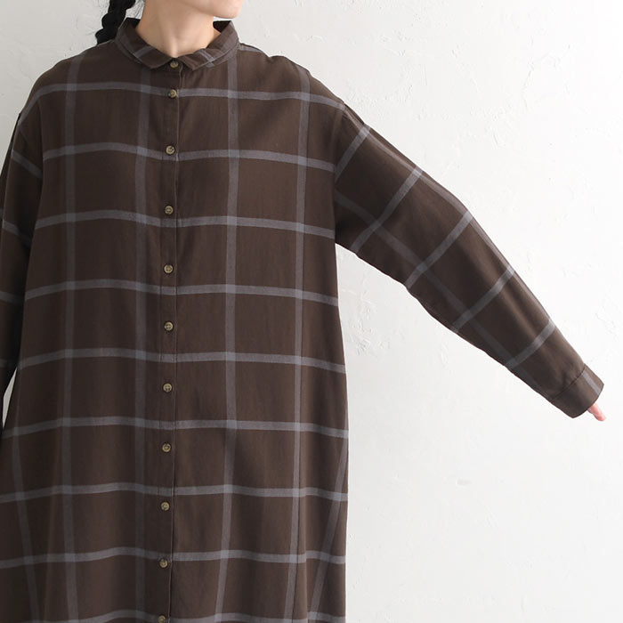 ワンピース チェック シャツワンピース 長袖 レディース 起毛 綿100% 大きいサイズ 24AW1108R,  オリジナル | earth_eco_loco | 18