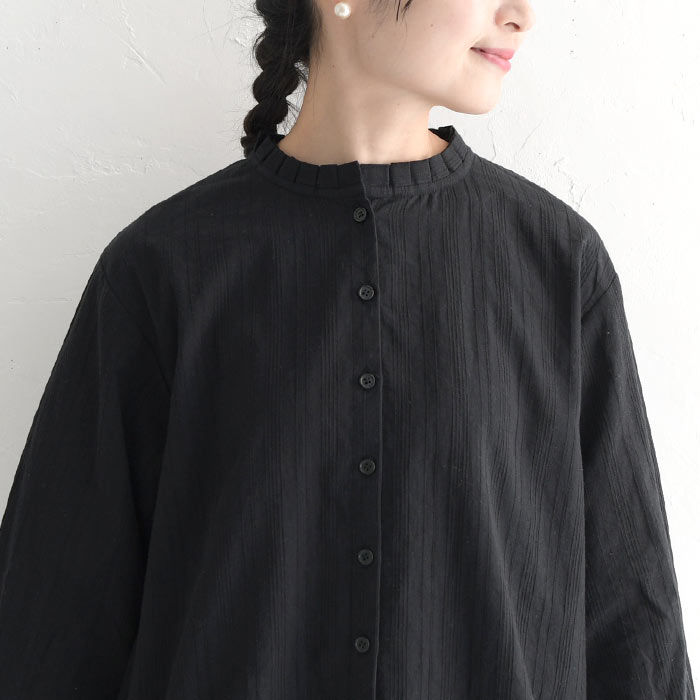 2,222円OFFクーポンあり メール便送料無料 ブラウス シャツ レディース コットン タックフリル襟 綿100％ 25AW0919R, | earth_eco_loco | 15