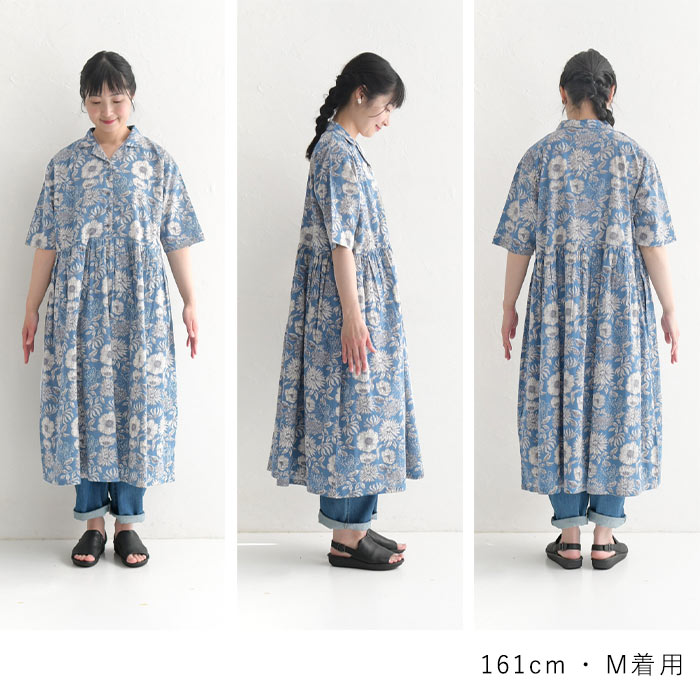 最大20％OFFクーポンあり ワンピース 半袖 フラワープリント オープンカラー M〜3L 綿100％ 大きいサイズ 春 夏 30代 40代 50代 26SS0508R, 爆買 | earth_eco_loco | 21
