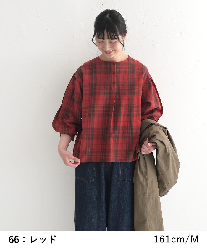 earth_eco_loco ブラウス シャツ 長袖 レディース チェック柄
