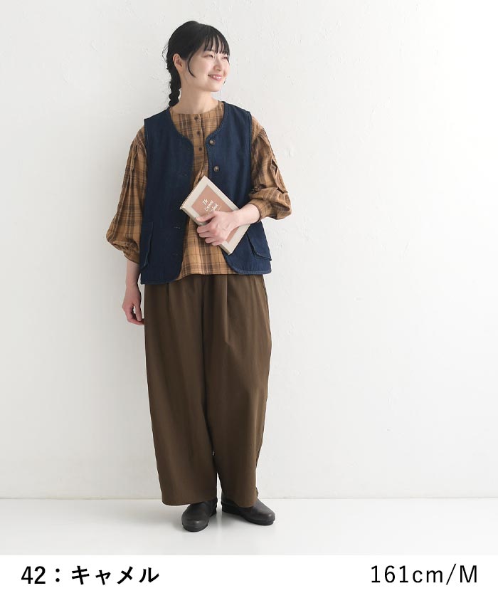 【大きいサイズレディース】タック使いチェック柄ブラウス earth_eco_loco ブラウス シャツ 長袖 レディース チェック柄