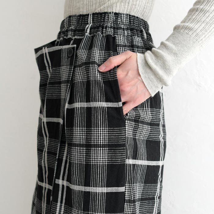 50％OFF セール！ 返品交換不可 カフェパンツ ラップパンツ 巻きスカート風 チェック柄 ロング レディース 綿100％ 大きいサイズ 25AW0822R, q0109, q5, | earth_eco_loco | 17