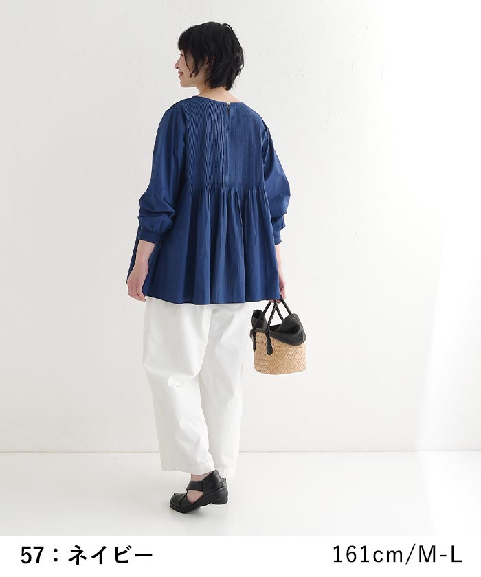 ブラウス 長袖 レディース 袖リブ 細タックプリーツ 綿100％ 大きいサイズ 25SS0321, | earth_eco_loco | 12