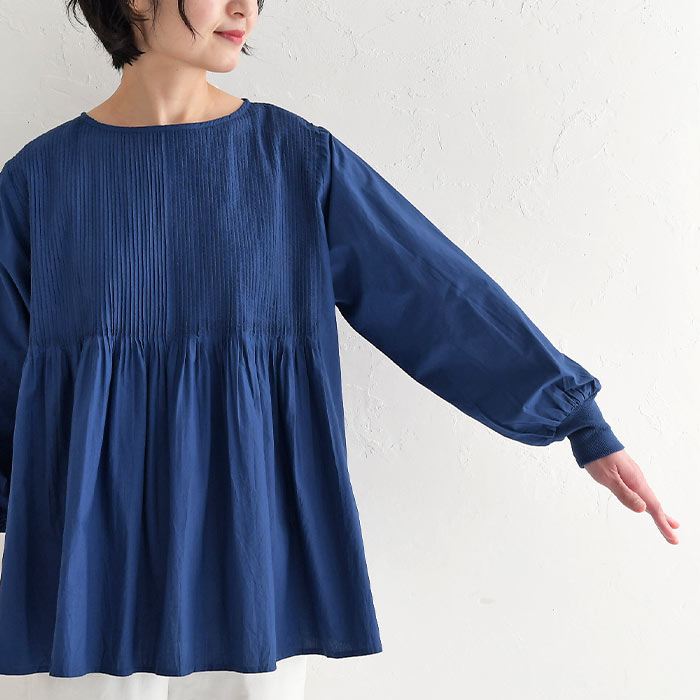 ブラウス 長袖 レディース 袖リブ 細タックプリーツ 綿100％ 大きいサイズ 25SS0321, | earth_eco_loco | 18