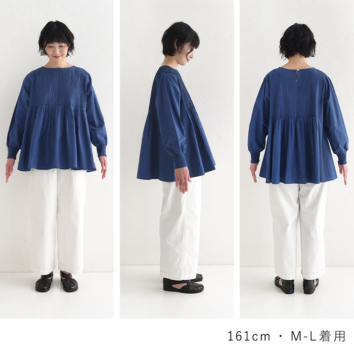 セール！返品交換不可 ブラウス 長袖 レディース 袖リブ 細タックプリーツ 綿100％ 大きいサイズ 25SS0321, q0718, q2, earth_eco_loco セール！返品交換不可 ブラウス 長袖 レディース