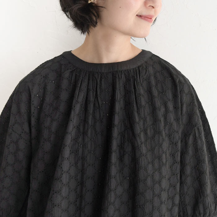 ブラウス 七分袖 レディース シャツ 涼しい コットンキャンブリック ラウンド刺繍 ふんわり袖 綿100％ 25SS0613,　爆買 | earth_eco_loco | 15