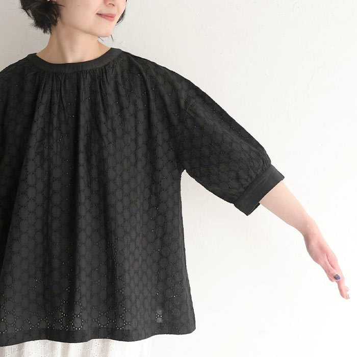 ブラウス 七分袖 レディース シャツ 涼しい コットンキャンブリック ラウンド刺繍 ふんわり袖 綿100％ 25SS0613,　爆買 | earth_eco_loco | 17
