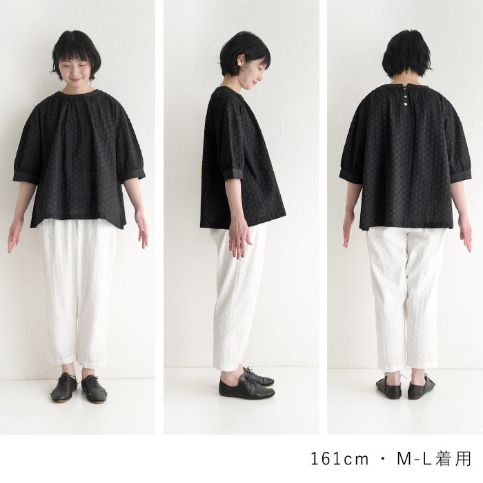 ブラウス 七分袖 レディース シャツ 涼しい コットンキャンブリック ラウンド刺繍 ふんわり袖 綿100％ 25SS0613,　爆買 | earth_eco_loco | 20