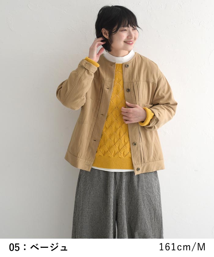 ノーカラーブルゾン レディース ライトアウター 羽織り コットン接結 タック 綿100％ 大きいサイズ 25SS0219, オリジナル | earth_eco_loco | 12