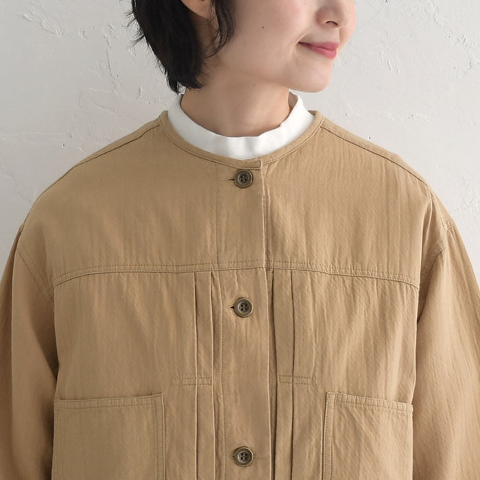 ノーカラーブルゾン レディース ライトアウター 羽織り コットン接結 タック 綿100％ 大きいサイズ 25SS0219, オリジナル | earth_eco_loco | 16