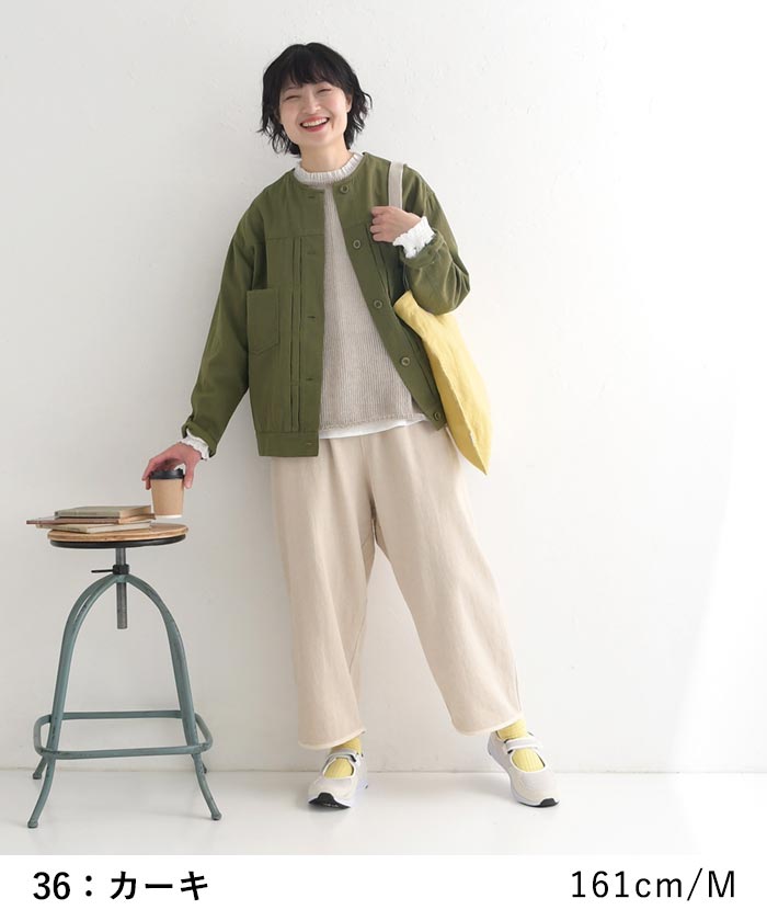 ノーカラーブルゾン レディース ライトアウター 羽織り コットン接結 タック 綿100％ 大きいサイズ 25SS0219, オリジナル | earth_eco_loco | 11
