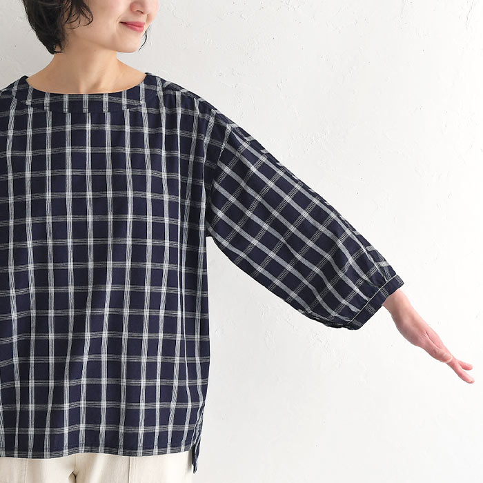 プルオーバー レディース 長袖 ブラウス シャツ 綿 チェック ゆったり 大きいサイズ 25SS0418, | earth_eco_loco | 17