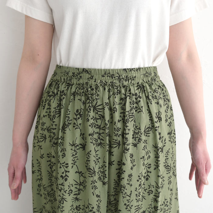 スカート ロング レディース 夏用 麻混コットン リーフ柄 涼しい 綿 25SS0523, | earth_eco_loco | 11