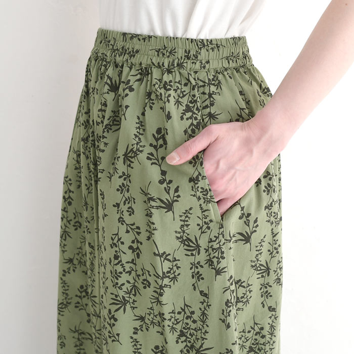 スカート ロング レディース 夏用 麻混コットン リーフ柄 涼しい 綿 25SS0523, | earth_eco_loco | 13