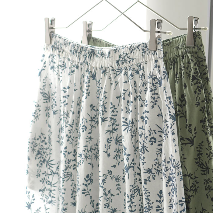 スカート ロング レディース 夏用 麻混コットン リーフ柄 涼しい 綿 25SS0523, | earth_eco_loco | 10