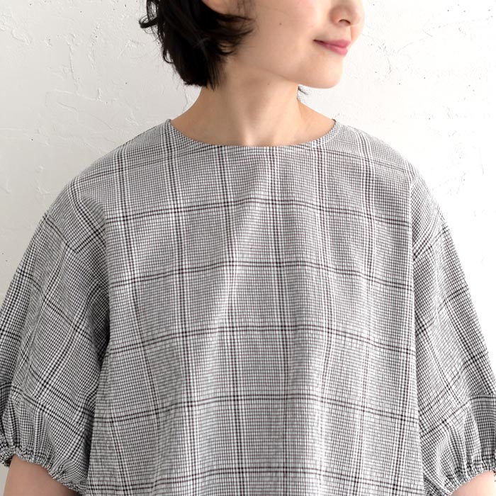 メール便送料無料 ブラウス 六分袖 レディース 肘が隠れる ぽわん袖 シャツ チェック 綿100％ 25SS0523, | earth_eco_loco | 15
