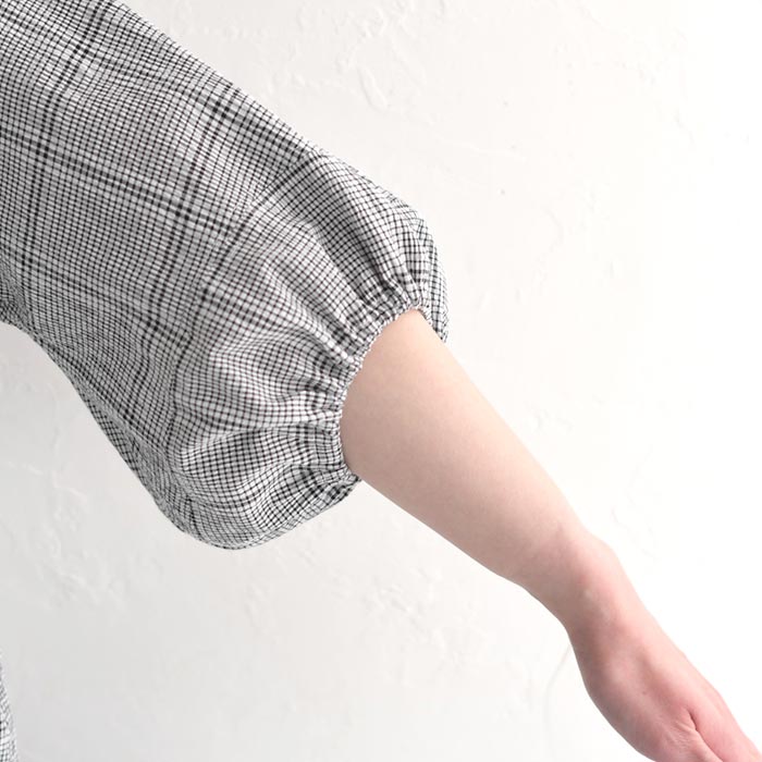 メール便送料無料 ブラウス 六分袖 レディース 肘が隠れる ぽわん袖 シャツ チェック 綿100％ 25SS0523, | earth_eco_loco | 18