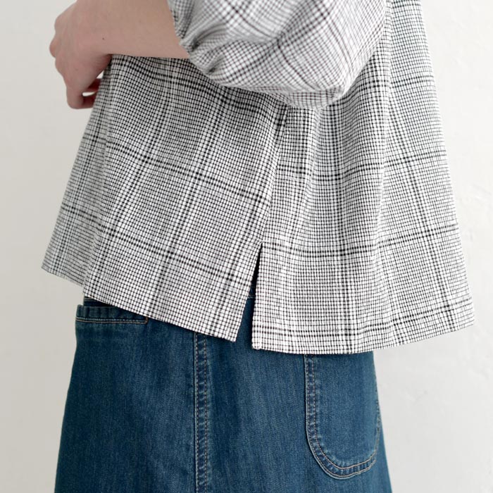 メール便送料無料 ブラウス 六分袖 レディース 肘が隠れる ぽわん袖 シャツ チェック 綿100％ 25SS0523, | earth_eco_loco | 19