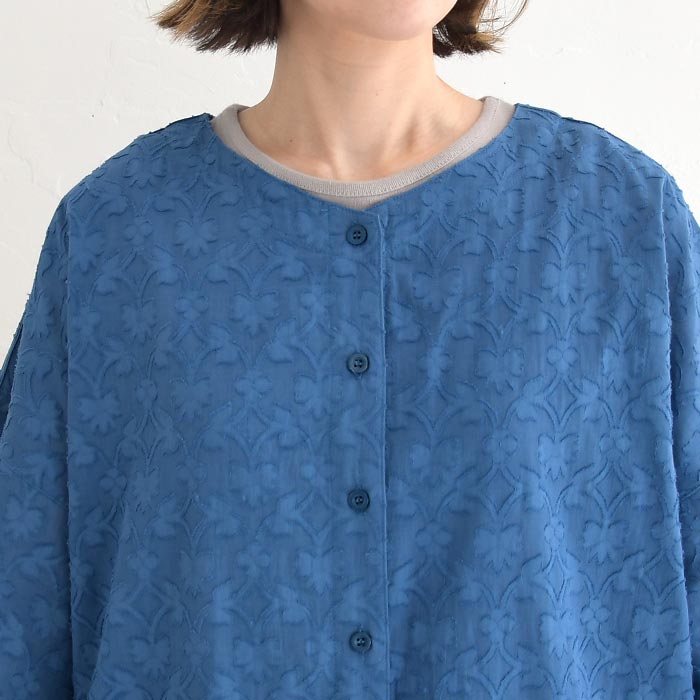 前開きブラウス シャツ レディース 七分袖 羽織り ドビーコットン ボタニカル柄 綿100％ 大きいサイズ 25SS0604, | earth_eco_loco | 15