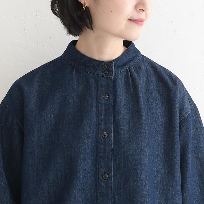 デニムブラウス 長袖 レディース コットン ハイネック 肩落ち シャツ 綿100％ 秋冬 26AW0918R, | earth_eco_loco | 11
