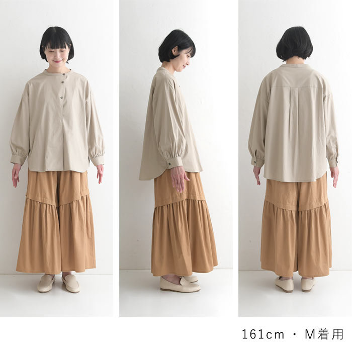 ブラウス 長袖 レディース ストレッチコットン ノーカラー ワイド ゆったり 綿 25AW0904, | earth_eco_loco | 21