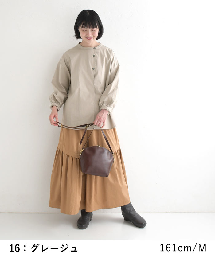 ブラウス 長袖 レディース ストレッチコットン ノーカラー ワイド ゆったり 綿 25AW0904, | earth_eco_loco | 06