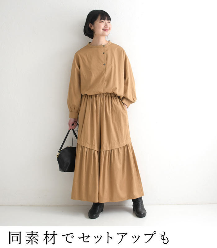 ブラウス 長袖 レディース ストレッチコットン ノーカラー ワイド ゆったり 綿 25AW0904, | earth_eco_loco | 10