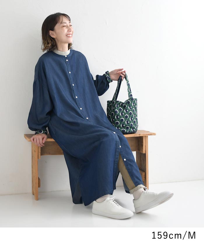 earth_eco_loco 前開きワンピース ロング 長袖 レディース