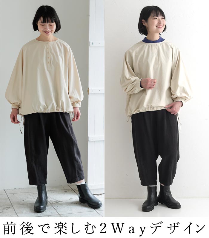 ブラウス 長袖 レディース プルオーバー 綿タイプライター 前後2way 綿100 25AW0822, | earth_eco_loco | 10