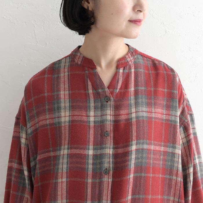 ワンピース 長袖 レディース スキッパー チェック コットン起毛 綿100％ 25AW0904, | earth_eco_loco | 17