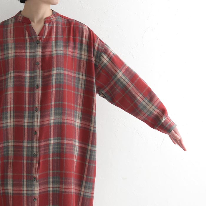 ワンピース 長袖 レディース スキッパー チェック コットン起毛 綿100％ 25AW0904, | earth_eco_loco | 19