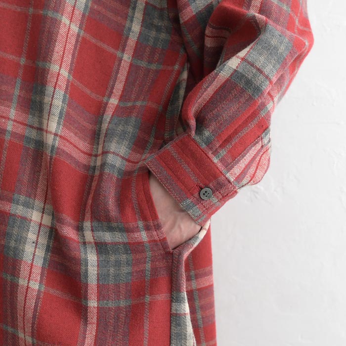 ワンピース 長袖 レディース スキッパー チェック コットン起毛 綿100％ 25AW0904, | earth_eco_loco | 21