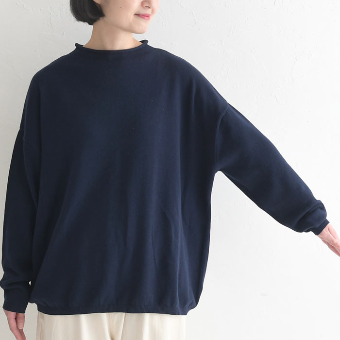 プルオーバー ニットセーター 長袖 レディース ロールネック ゆったり ワイド 綿ニット 綿100％ 26SS0204R, | earth_eco_loco | 24