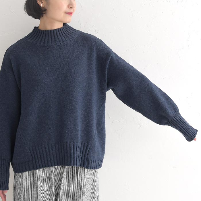 ニットプルオーバー 長袖 レディース コットンニット ざっくり ハイネック 綿 25AW1003, | earth_eco_loco | 20