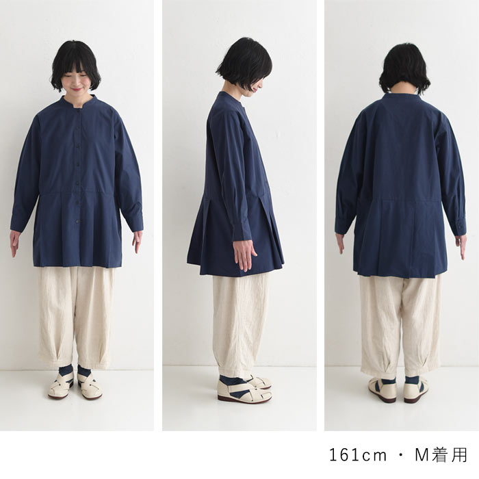 新作早割P5倍 裾プリーツチュニック レディース 長袖 綿タイプライター ロング 綿100％春 夏 秋 30代 40代 50代 26SS0219, | earth_eco_loco | 22