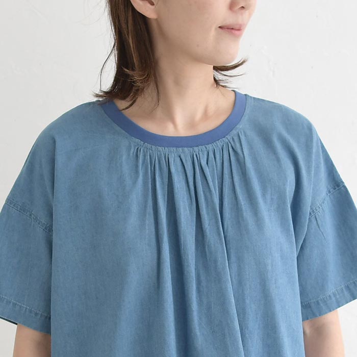 デニムブラウス ネックリブ 後ろタック半袖プルオーバー 夏 春 30代 40代 50代 26SS0424, | earth_eco_loco | 18