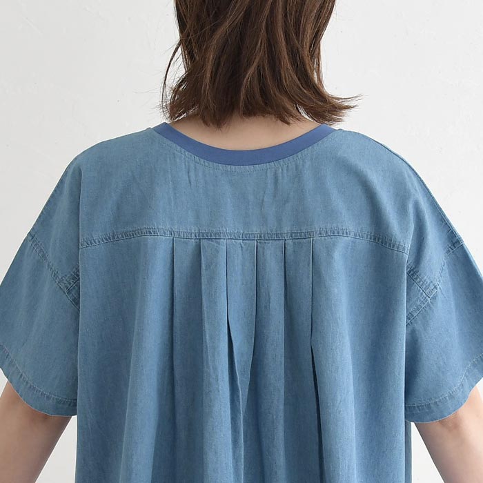 デニムブラウス ネックリブ 後ろタック半袖プルオーバー 夏 春 30代 40代 50代 26SS0424, | earth_eco_loco | 19