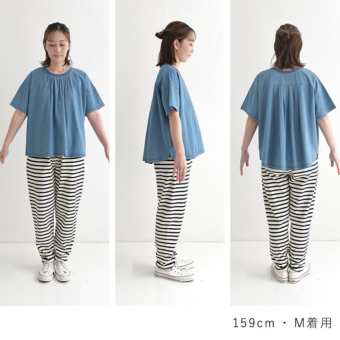 デニムブラウス ネックリブ 後ろタック半袖プルオーバー 夏 春 30代 40代 50代 26SS0424, | earth_eco_loco | 22