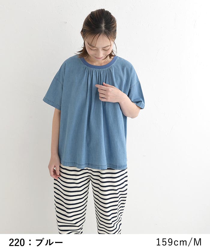 デニムブラウス ネックリブ 後ろタック半袖プルオーバー 夏 春 30代 40代 50代 26SS0424, | earth_eco_loco | 10