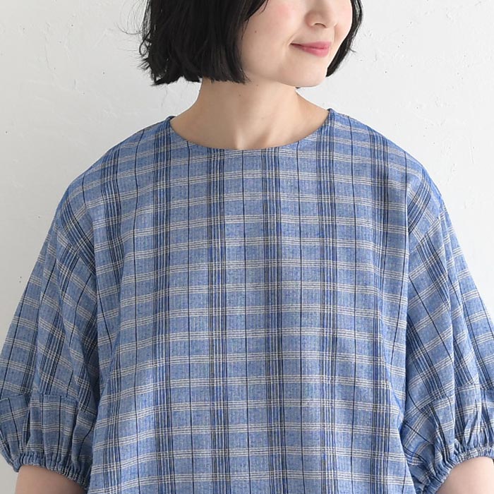 ブラウス ぽわん袖 ドビー チェック柄 綿100% earth_eco_loco 春 夏 30代 40代 50代 26SS0522, 0724ptn | earth_eco_loco | 17